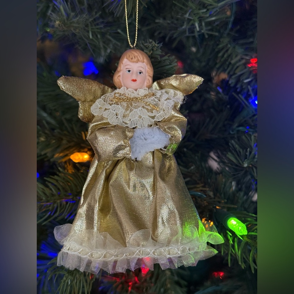 Vintage 1987  Porcelain Gold Angel Christmas Ornament Tree Topper